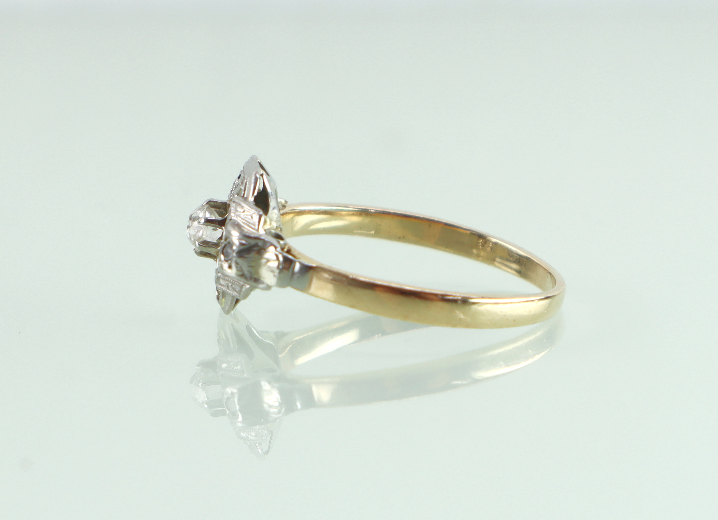 Art Deco goud platina ring oud slijpsel diamant