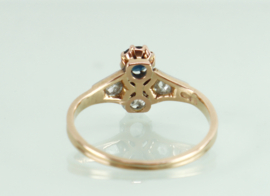 Antieke goud met platina ring saffier roosdiamant
