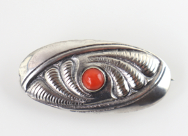 Art Deco zilveren broche bloedkoraal, Gebr. Reggers