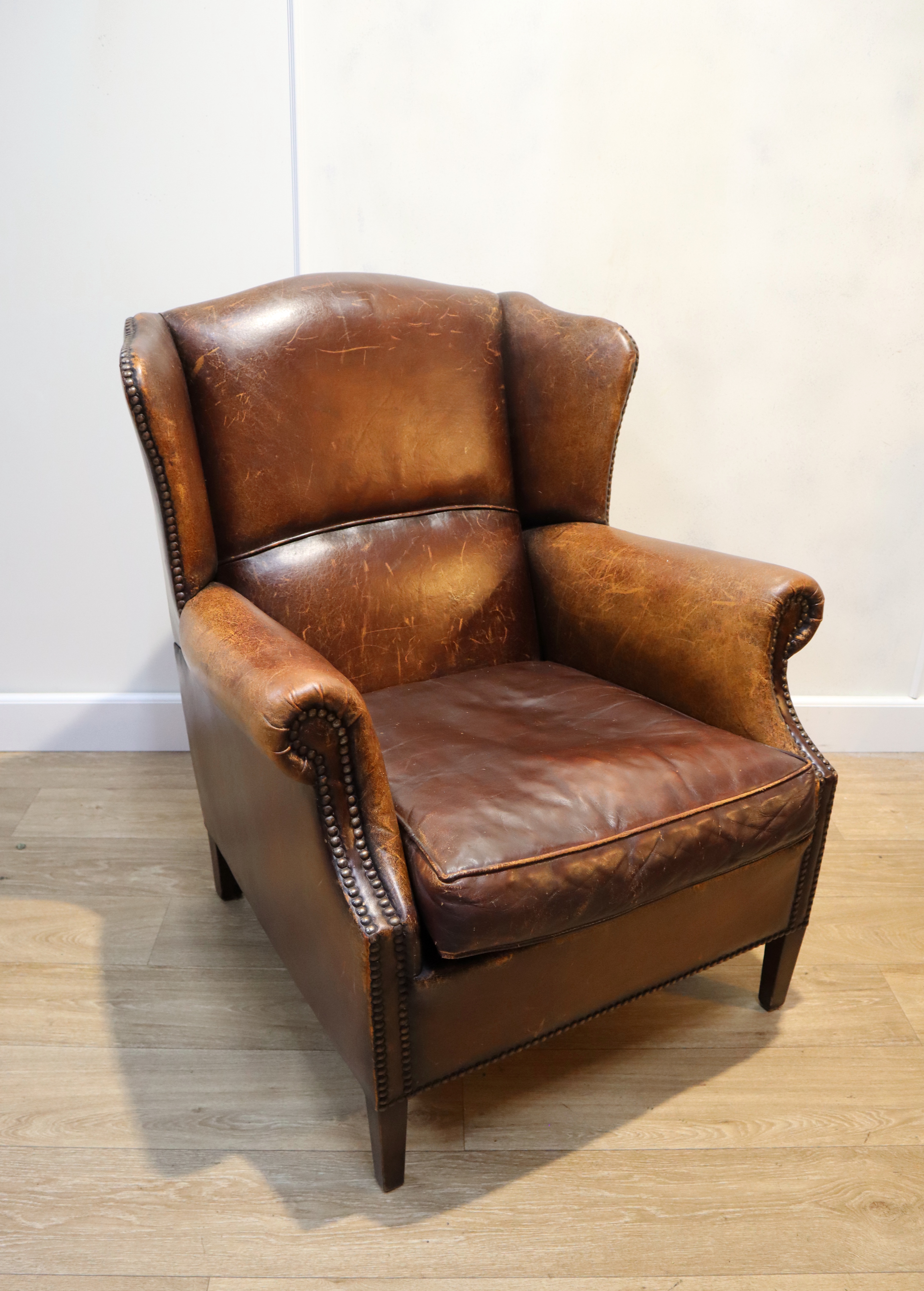 Lederen oorfauteuil, clubfauteuil
