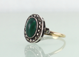 Antieke Franse ring malachiet met markasiet