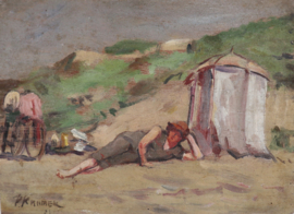 Schilderijtje strandgezicht  Piet Kramer 1879-1940