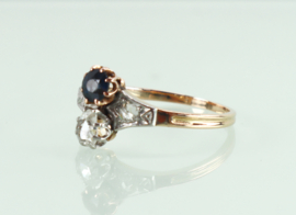 Antieke goud met platina ring saffier roosdiamant
