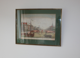 Antieke gravure De Nieuwe Brug Amsterdam 18e eeuw