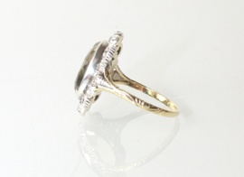 Vintage gouden cocktailring met facetgeslepen citrien en roosdiamanten