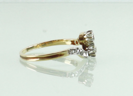 Antieke goud platina ring met oud slijpsel en roosdiamanten