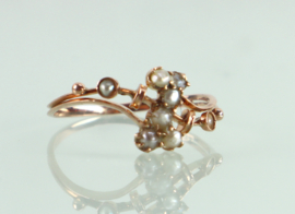 Antieke gouden ring met zaadparels, 19e eeuw