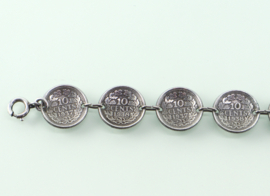 Zilveren dubbeltjes armband Wilhelmina 1936 t/m 1939