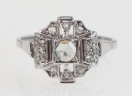 Antieke Art Deco 18 karaat witgouden ring met roosdiamanten, ca. 1920