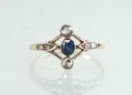 Antieke gouden ring saffier roosdiamant Art Deco