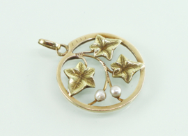 Jugendstil gouden hanger klimop met parels