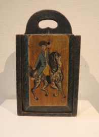 Antieke  beschilderde houten schooltas