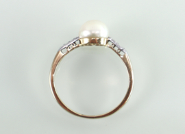 Antieke Art  Deco gouden ring met parel en diamant