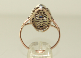 Antieke Jugendstil gouden ring met saffier en diamanten