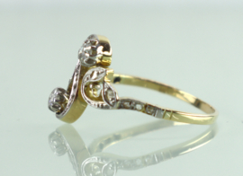 Antieke Toi et Moi goud platina ring diamanten, ca. 1900