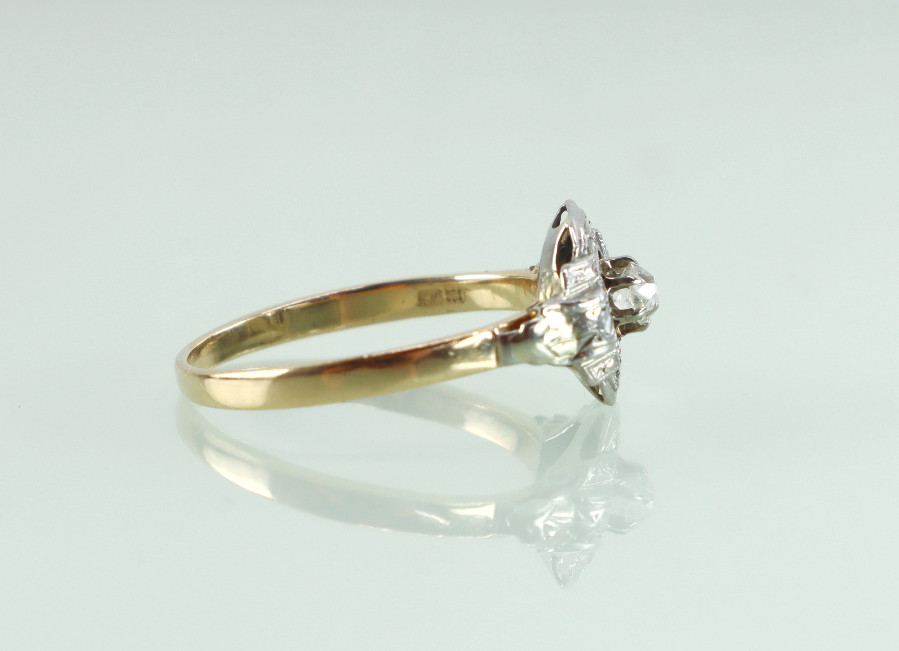 Art Deco goud platina ring oud slijpsel diamant