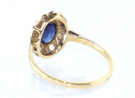 Antieke Art Deco gouden ring met saffier en roosdiamant