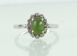 Witgouden karaat ring cabochon jade en diamant