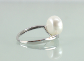 Vintage witgouden ring met bouton parel