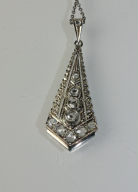 Prachtige witgouden  Art Deco hanger met roosgeslepen diamanten ca. 1910