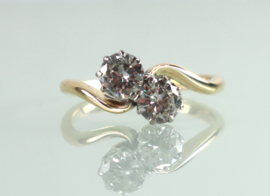 Art Deco goud platina Toi et Moi ring diamanten