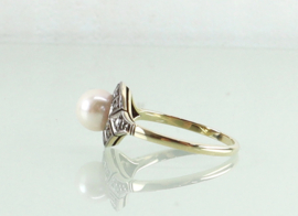 Art Deco gouden ring diamanten parel ca. 1920