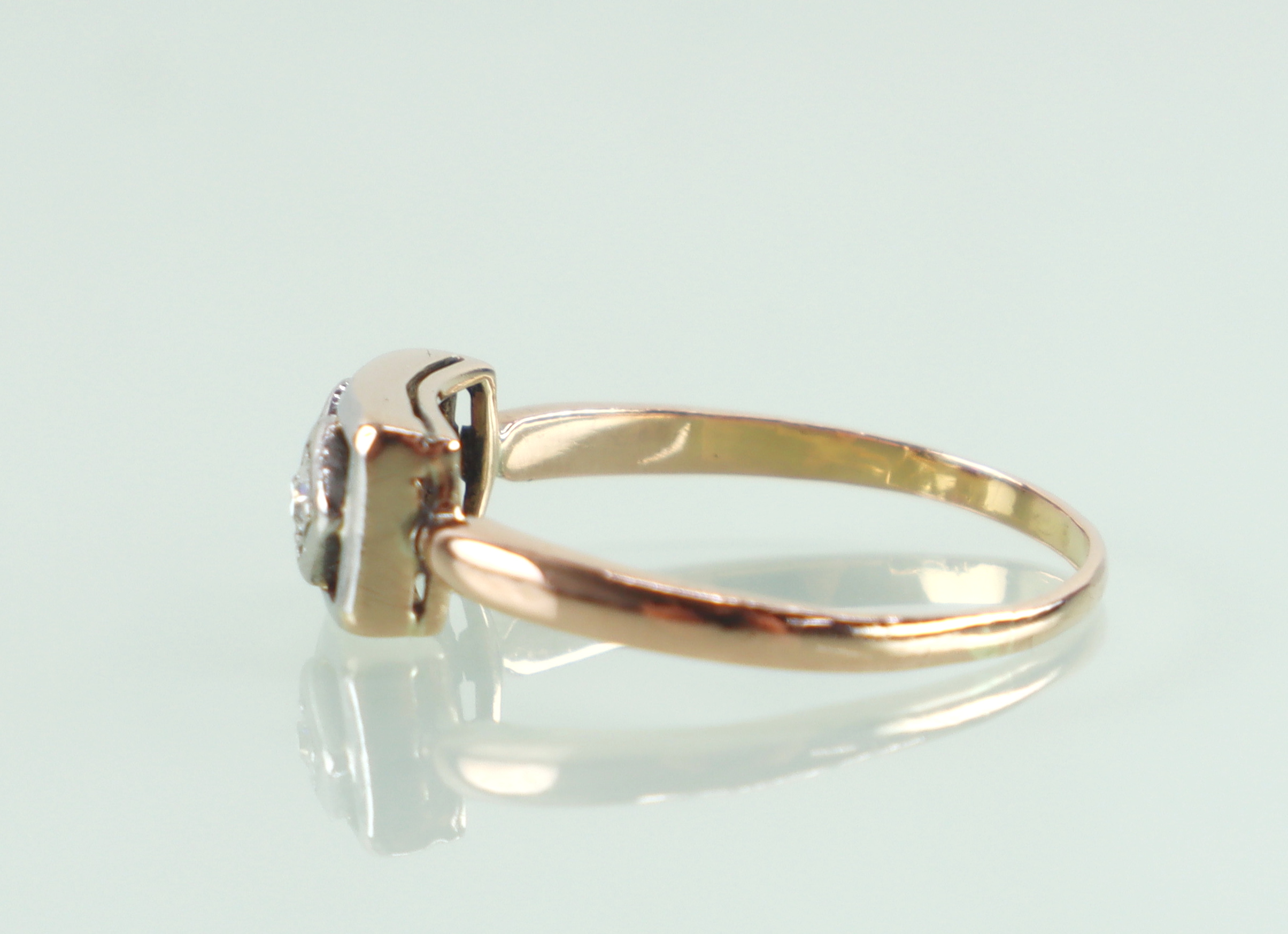 Antieke 18k roségouden ring diamant robijn Art Deco