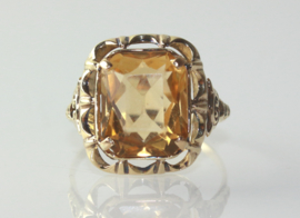 Antieke 14 karaat gouden ring met grote citrien