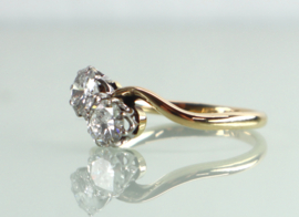 Art Deco goud platina Toi et Moi ring diamanten