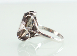 Vintage zilveren ring rookkwarts Londen, 1977