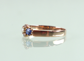 Antieke gouden ring met saffier, parel diamant