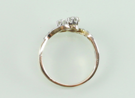 Antieke goud platina ring met oud slijpsel en roosdiamanten