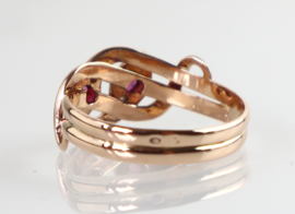 Antieke roségouden ring slangen robijn diamant