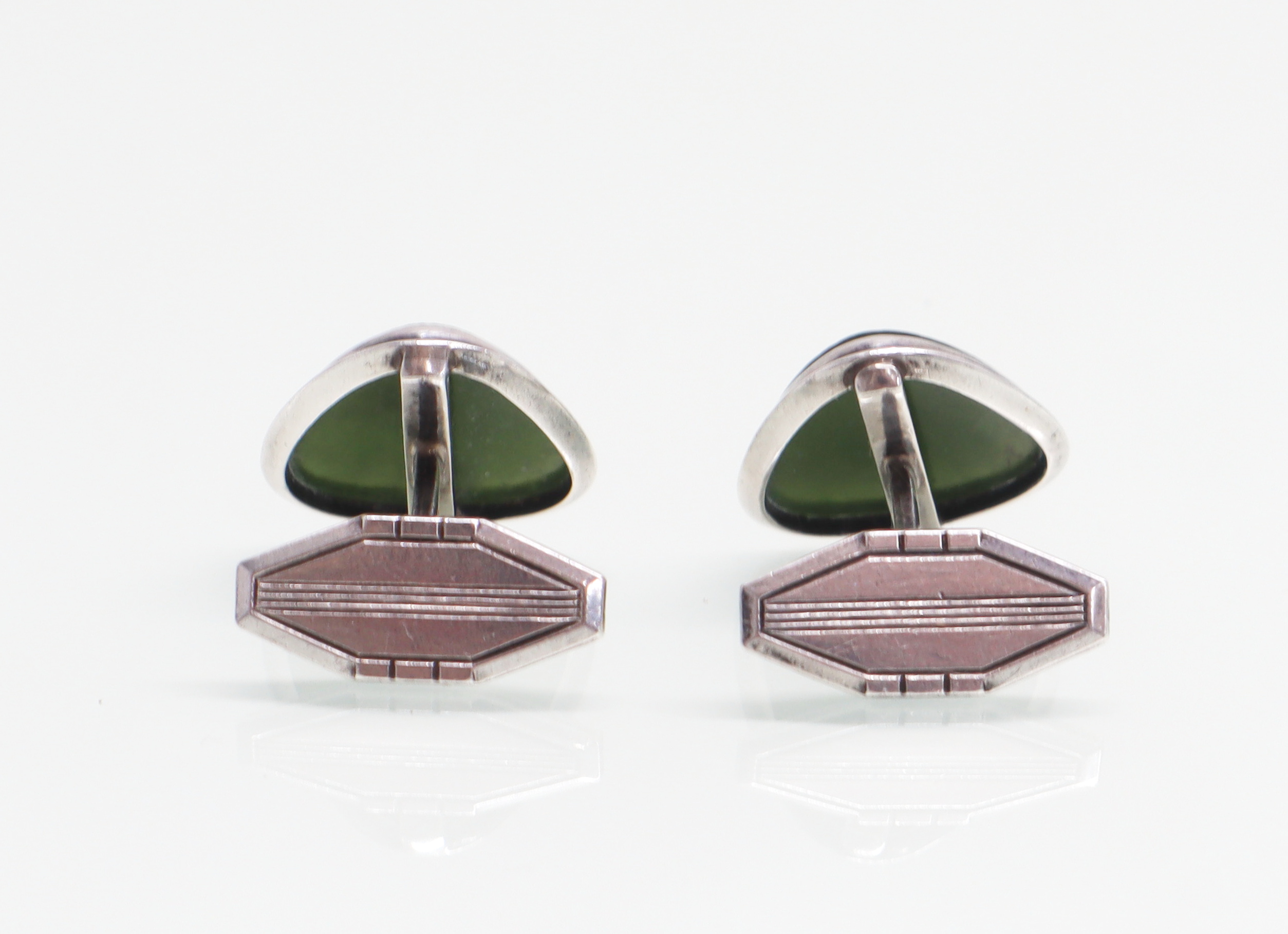 Art Deco zilveren manchetknopen met jade