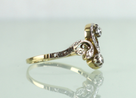 Antieke Toi et Moi goud platina ring diamanten, ca. 1900
