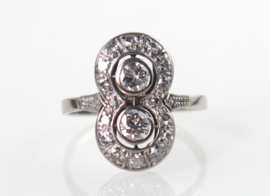 Art Deco prinsessenring, ring witgoud diamanten