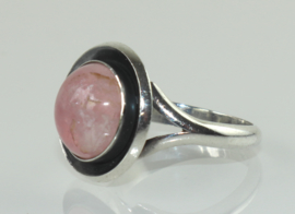 Vintage zilveren ring met rozenkwarts N.E. From
