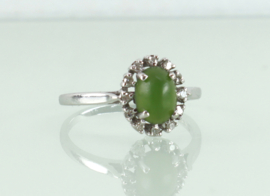 Witgouden karaat ring cabochon jade en diamant