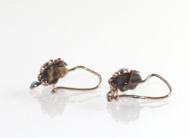 Antieke gouden oorbellen turkoois zaadparels