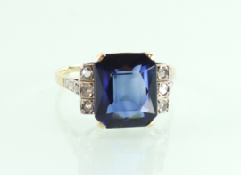 Antieke gouden Art Deco ring met saffier en diamant