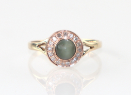 Antieke gouden ring groene kattenoog diamantjes