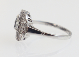 Antieke Art Deco 18 karaat witgouden ring met roosdiamanten, ca. 1920