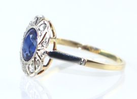 Antieke Art Deco gouden ring met saffier en roosdiamant