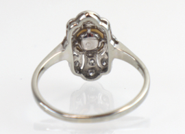 Fraaie Art Deco witgouden ring met diamant en parel