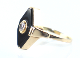 Antieke Art Deco gouden ring met onyx en diamant