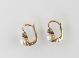 Antieke gouden oorbellen parel diamant, Frankrijk ca.1880