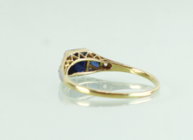 Antieke Art Deco gouden ring saffier en diamant