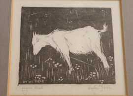 Anton Pieck (1895 -1987) Bloemen etende geit aan een touw.