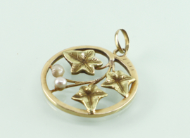 Jugendstil gouden hanger klimop met parels