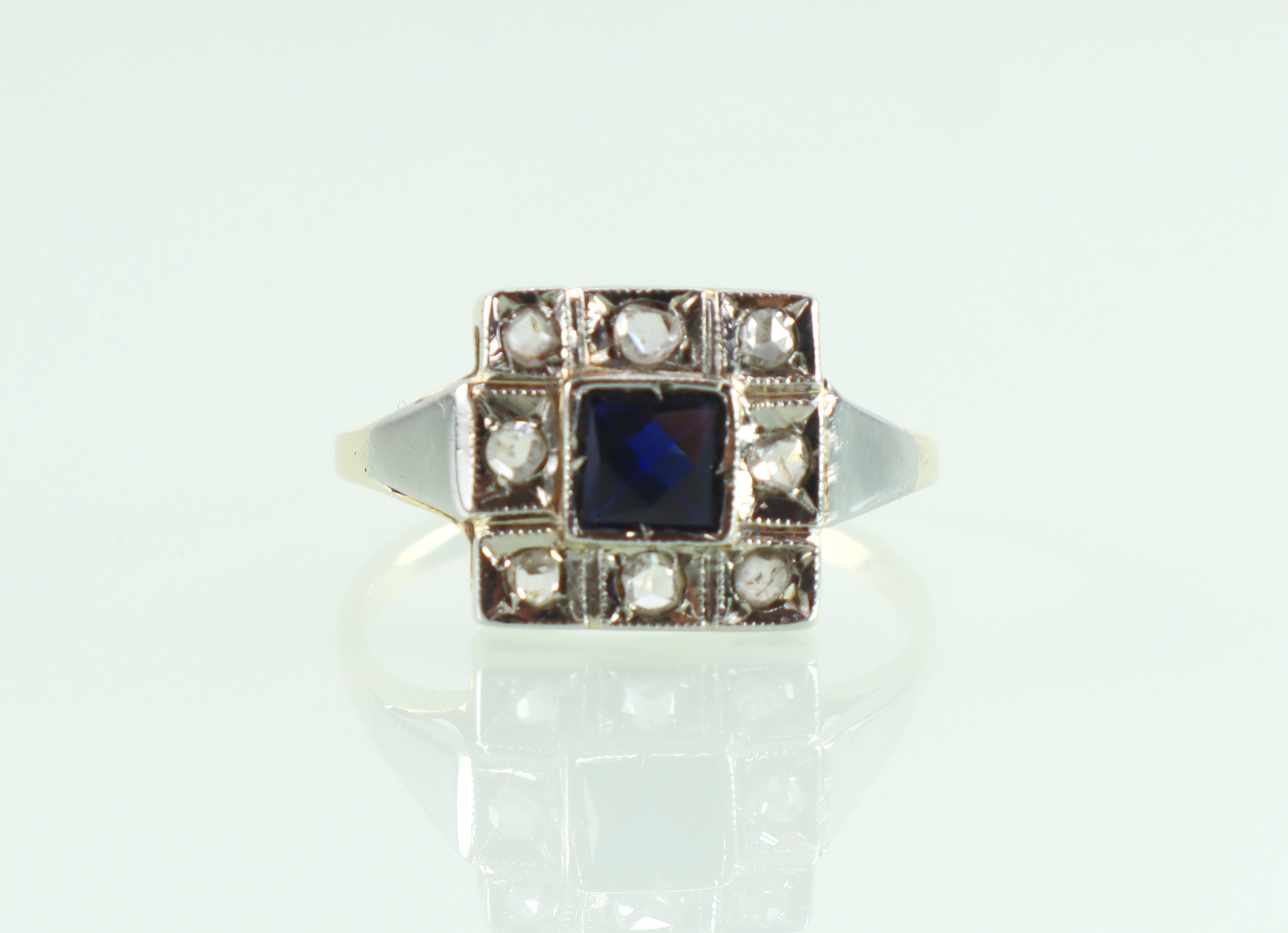 Art Deco gouden ring saffier roosdiamant